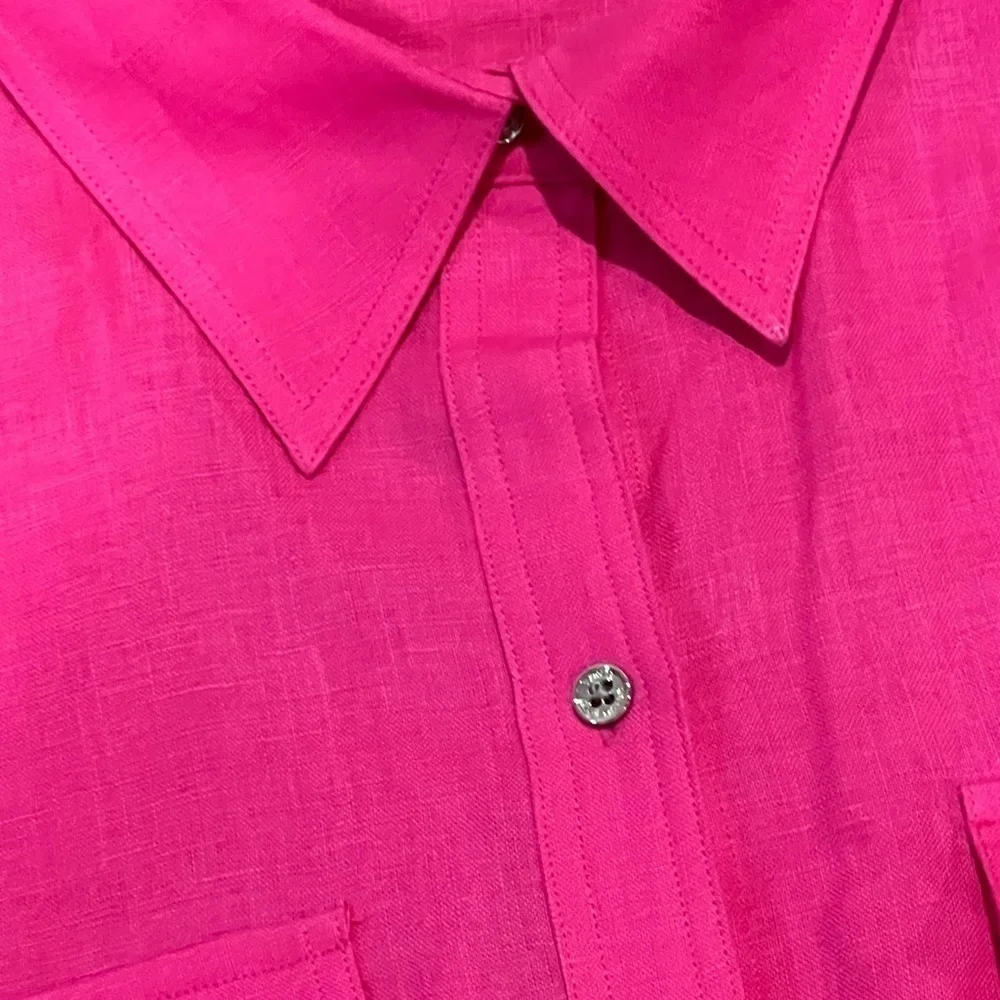 Women’s XL 100% Linen Pink Button Front Beach Vacation Lightweight Classic Shirt - Picture 6 of 9
